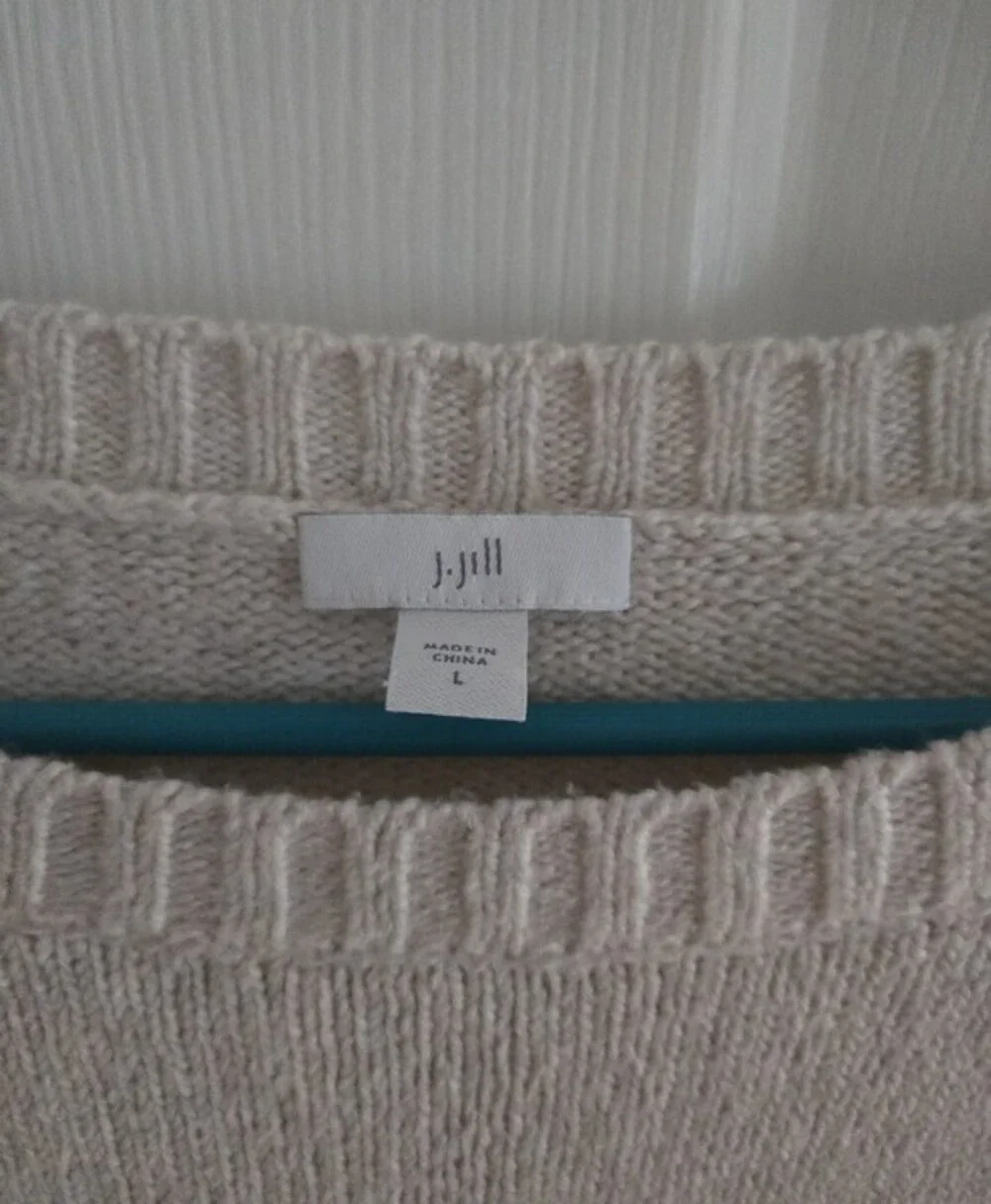 J. Jill Creamy Beige Large Striped Boat Neck Sweater with Pastel Accents